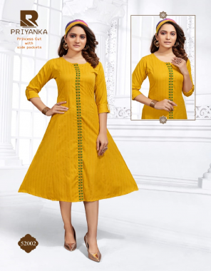 yellow heavy rayon self stripes with embroidery touch | length - 45 fabric embroidery work festive 