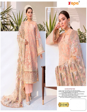 peach top - butterfly net embroidered with hand work | dupatta - net butterfly heavy embroidery | bottom - santoon | inner - santoon [ pakistani copy ] fabric heavy embroidery work casual 