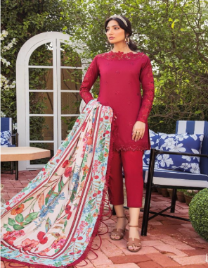 red top - pure cotton | bottom - cotton soild | dupatta - cotton mal mal print [ pakistani copy ] fabric embroidery work festive 