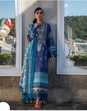 navy blue top - lawn cotton printed with heavy embroidery | bottom - semi lawn with | dupatta - chiffon printed [ pakistani copy ] fabric printed work festive 