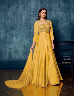 yellow gown - modal satin fabric with mirror work embroidery | stich - bucram | dupatta - chiffon | size - 40 