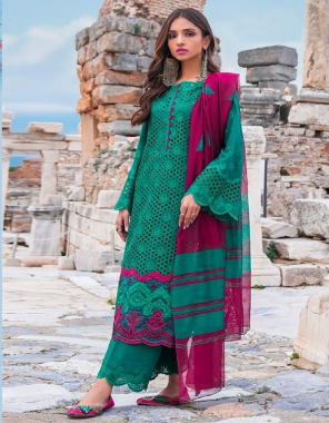 green top - cambric cotton with chikan kari work | dupatta - chiffon with print | bottom - sold cotton [ pakistani copy ] fabric chikankri work work festive 