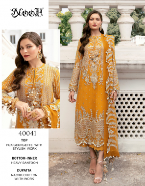 yellow top - fox georgette with stylish work | bottom - inner - heavy santoon | dupatta - naznik chiffon with work [ pakistani copy ] fabric embroidery work festive 