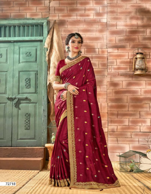 maroon vichitra silk fabric embroidery work casual 