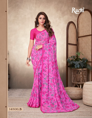 pink georgette fabric printed work party wear 