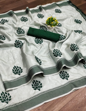 green natural silk fabric embroidery work casual 