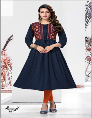 navy blue heavy rayon 14kg fabric embroidery work casual 