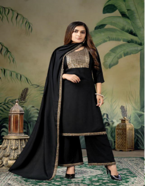 black heavy rayon 14kg fabric embroidery work party wear 