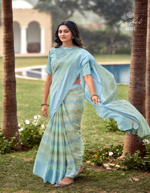 sky blue georgette jacquard border with foil prints and fancy blouse fabric jacquard work casual 