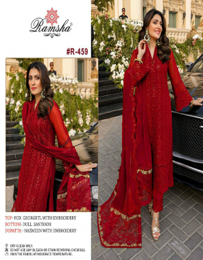 red top - georgette heavy embroidery | bottom - dull santoon | dupatta - net embroidery  [ pakistani copy ] fabric heavy embroidery work ethnic 