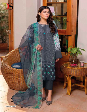 black top - pure cotton with embroidery | bottom - cotton soild | dupatta - cottom mal mal print with two side embroidery [ pakistani copy ] fabric embroidery work party wear 