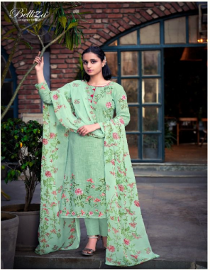 parrot green top - pure cotton linen with digital print ( 2.50 m) | dupatta - pure nazneen chiffon ( 2.30m) | bottom - pure cotton salwar ( 3 m) fabric digital print work festive 