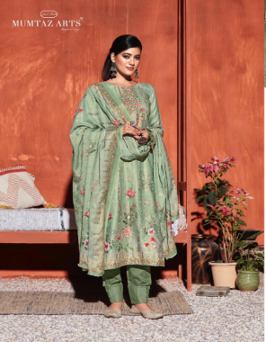 pastal green top - pure jam satin digital print multi sequance work | bottom - pure lawn dyed ( 2.50 m) | dupatta - cotton digital print with embroidery sequance jal work  fabric digital printed work casual 