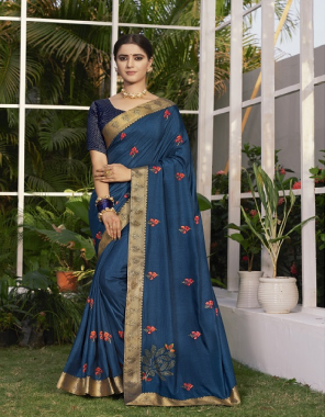 navy blue vichitra silk fabric embroidery work casual 