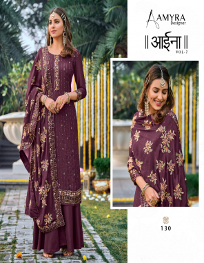 wine top - pure viscos chinon with exclusive embroidery | dupatta - heavy chinon with heavy embroidery | bottom / inner - dull santoon  fabric heavy embroidery work festive 