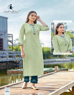 parrot green top - heavy cotton with embroidery with hand work | bottom - cotton flex with embroidery work fabric embroidery work casual 