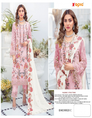 pink top - georgette embroidered with handwork | dupatta - net heavy embroidered with four sided frill dupatta | bottom - santoon with embroidered payal bunches | inner - santoon [ pakistani copy ] fabric heavy embroidery work ethnic 