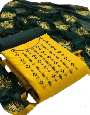 yellow top - slub cotton with hand work ( 2 m) | bottom - cotton ( 2 m) | dupatta - nazneen work ( 2.10 m)  fabric handwork work casual 