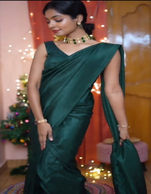 rama green saree - soft raw silk | size - free size up to 48 | blouse - banglori silk | size - stitched ( up to 44 ) fabric plain work festive 