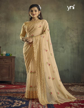 cream georgette  fabric embroidery work ethnic 