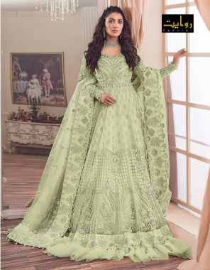 green top - butterfly net with embroidery | inner / bottom - dull santoon | dupatta - butterfly net with embroidery [ pakistani copy ] fabric embroidery work party wear 
