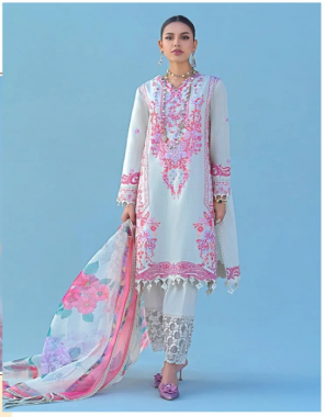 white top - pure cotton with self embroidery attached with lace| bottom - soild cotton  | dupatta - cotton digital print [ pakistani copy ] fabric embroidery work casual 