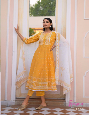 yellow top - cotton cambric | bottom - cotton cambtic | dupatta - cotton mul mul ( 2.25 m) | length - 50 fabric embroidery work casual 
