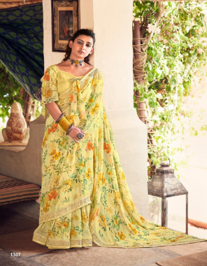 yellow georgette fabric printed work ethnic 