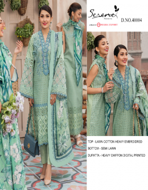 green top - lawn cotton heavy embroidered | bottom - semi lawn | dupatta - heavy chiffon digital printed [ pakistani copy [ fabric heavy embroidery work casual 