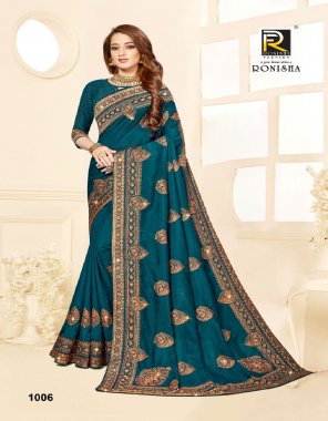 rama blue vichitra silk fabric embroidery work ethnic 