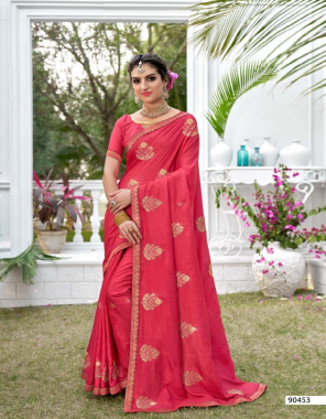 red vichitra silk fabric embroidery work casual 