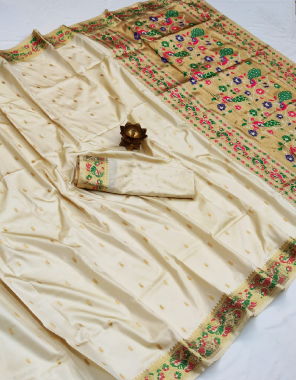 white banarasi silk fabric jacquard + weaving work party wear 