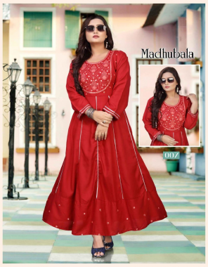 red rayon 14 kg | length - 50 | ghera - 60 fabric embroidery work running 