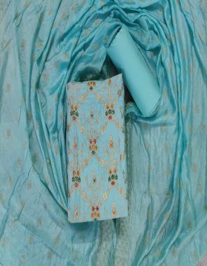 sky blue top - dola banarasi silk with heavy diamond work | bottom - cotton ( 3 m) | dupatta - nazmin dola banarasi dupatta  fabric printed work festive 