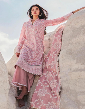pink top - pure cotton with heavy embroidery attached lace | bottom - cotton soild | dupatta - 5 cotton mal work / 2 des print [ pakistani copy ] fabric heavy embroidery work casual 