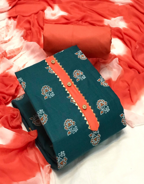 rama green top - slub cotton with print ( 2 m) | bottom - heavy indo cotton ( 2 m) | dupatta - nazmeen with sibori dying ( 2 m) fabric printed work festive 
