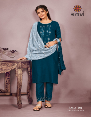 blue top - limca heavy cotton with embroidery | pant - limca heavy cotton with work | dupatta - bandhani heavy sequance work fabric embroidery work festive 