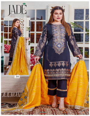navy blue top - lawn collection | bottom - lawn dyed | dupatta - lawn mal mal  fabric printed work party wear 