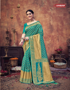 green banarasi silk fabric jacquard + weaving work party wear 