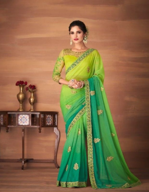 parrot green georgette fabric embroidery work ethnic 