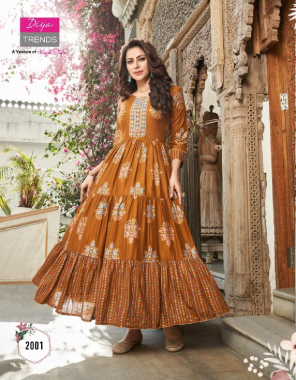 brown lassy rayon gold prints with sequance embroidery work | length - 48 - 50 fabric embroidery work casual 