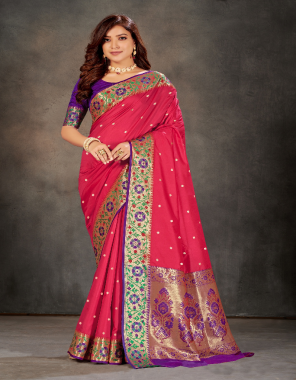 pink banarasi silk fabric jacquard +weaving work casual 
