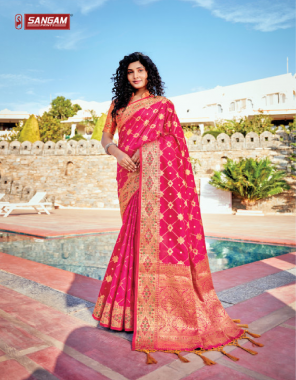 pink banarasi silk fabric jacquard +weaving work party wear 