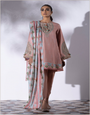 pink top - lawn cotton printed with  heavy embroidery | bottom - semi lawn | dupatta - mal mal cotton printed [ pakistani copy ] fabric heavy embroidery work party wear 