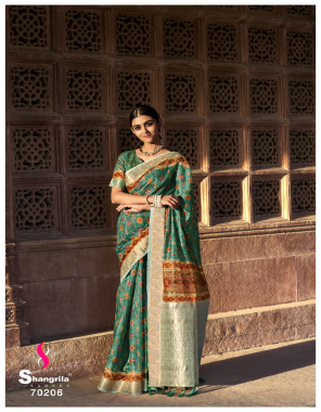 green linen sequins rich pallu weaving fabric weaving work festive 
