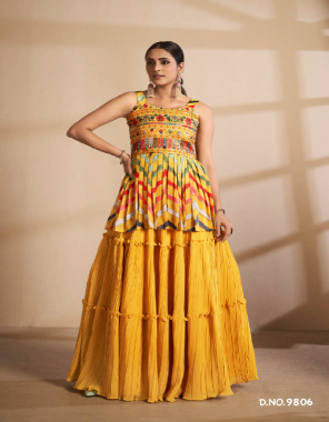 yellow blouse & lehenga - georgette | dupatta - net | size - l ( 38 ) | xl ( 40) fabric thread & sequance & mirror work casual 