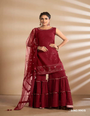 cherry red blouse & lehenga - georgette | dupatta - soft  net | size - l ( 38 ) | xl ( 40) fabric thread & sequance work party wear 