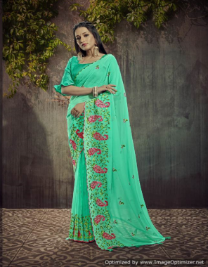 green georgette fabric embroidery work ethnic 