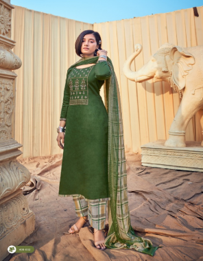 dark green top - pure heavy jam cotton with heavy embroidery ( 2.50 m) | dupatta - pure nazneen chiffon ( 2.30 m) | bottom - pure soft cotton printed salwar ( 3 m approx) fabric heavy embroidery work casual 