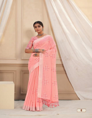 pink linen silver zari weaving with embroidery and digital blouse fabric weaving work party wear 